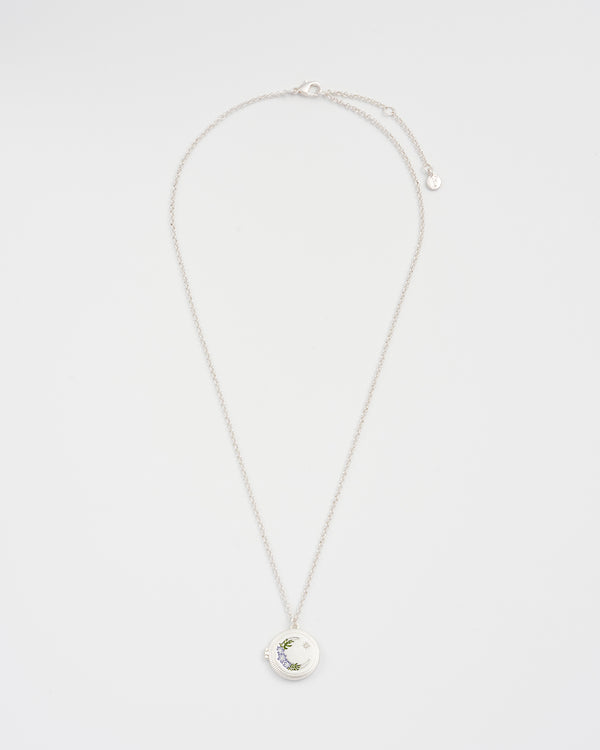 Nightshade Moon Round Silver Locket Chain Necklace