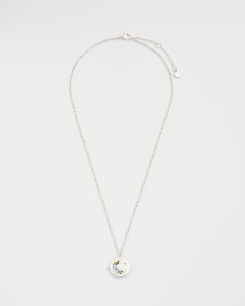 Nightshade Moon Round Silver Locket Chain Necklace