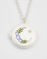 Nightshade Moon Round Silver Locket Chain Necklace