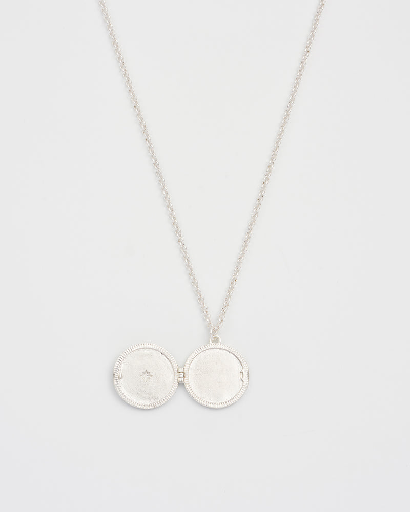 Nightshade Moon Round Silver Locket Chain Necklace