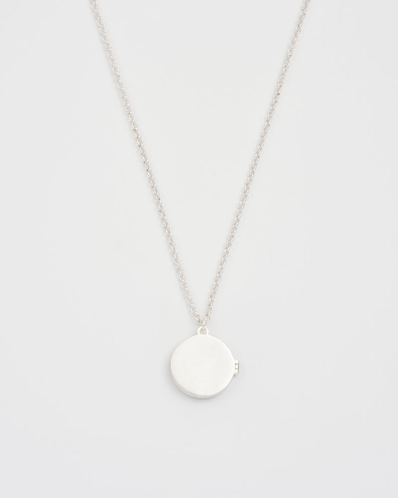 Nightshade Moon Round Silver Locket Chain Necklace