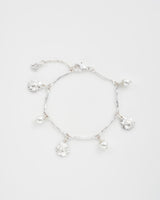 Pansy Pearl Multi Charm Bracelet - Silver