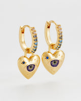 Talisman Eye Heart Charm Huggie Earrings