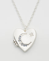 Selene Moon Periwinkle Locket Necklace in Silver