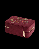 Robin Love Embroidered Large Jewellery Box Redcurrant Velvet