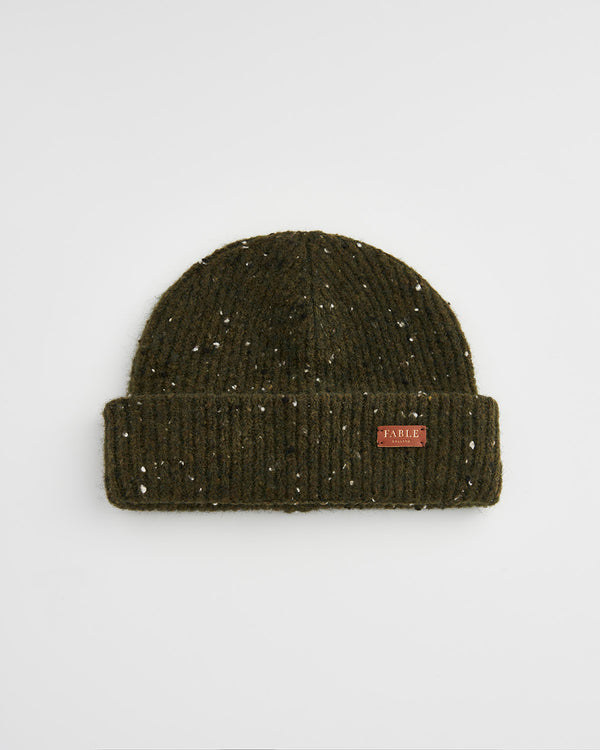 Flecked Yarn Green Beanie Hat