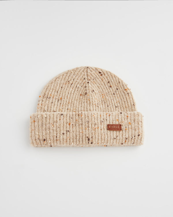 Flecked Yarn Taupe Beanie Hat