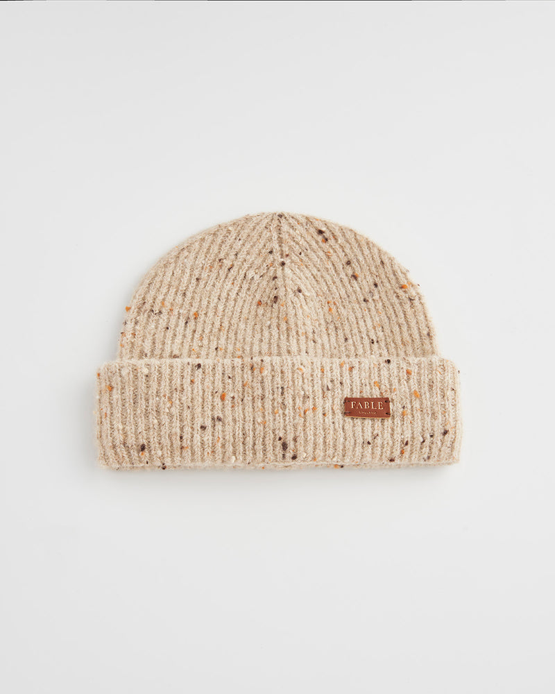 Flecked Yarn Taupe Beanie Hat