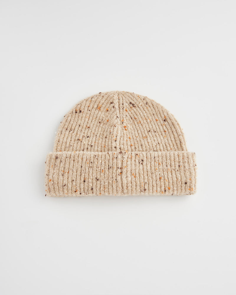 Flecked Yarn Taupe Beanie Hat