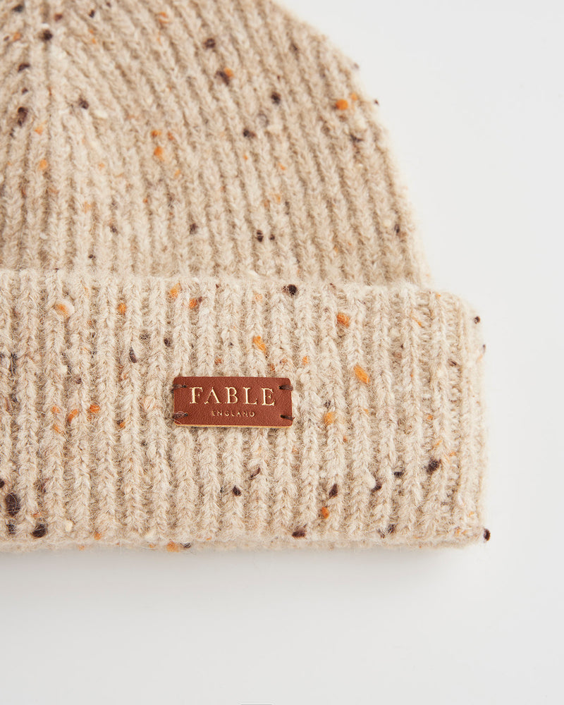 Flecked Yarn Taupe Beanie Hat