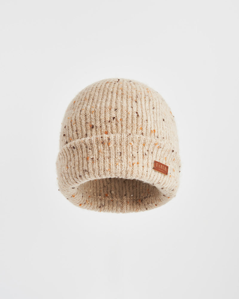 Flecked Yarn Taupe Beanie Hat