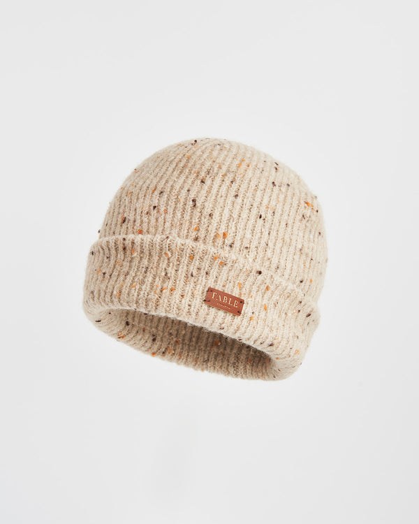 Flecked Yarn Taupe Beanie Hat