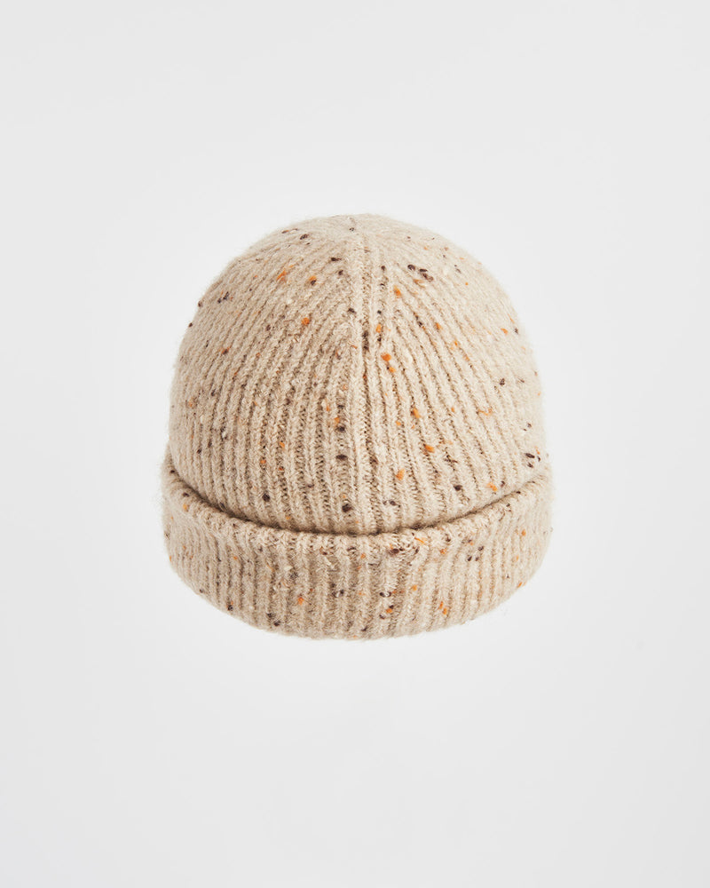 Flecked Yarn Taupe Beanie Hat