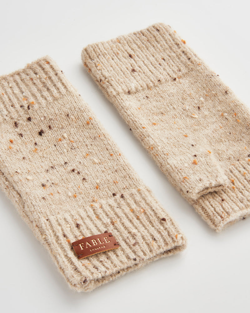 Flecked Yarn Taupe Fingerless Gloves