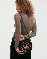 Aurora Fawn Embroidered Black Circle Bag