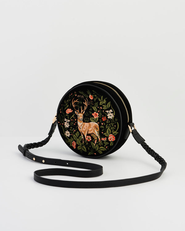 Aurora Fawn Embroidered Black Circle Bag