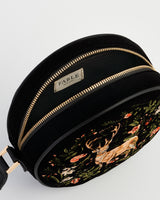 Aurora Fawn Embroidered Black Circle Bag