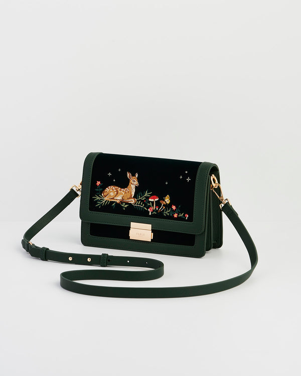 Fawn Embroidered Green Crossbody Bag