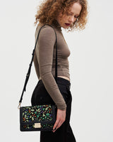 Cathy Black Embroidered Fold Over Bag