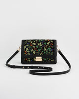 Cathy Black Embroidered Fold Over Bag