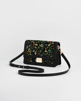 Cathy Black Embroidered Fold Over Bag