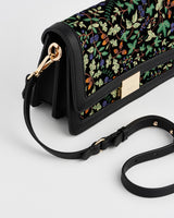 Cathy Black Embroidered Fold Over Bag