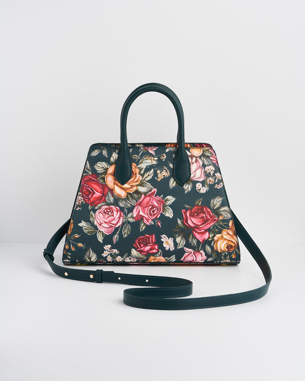 Roses Teal Structured Medium Tote
