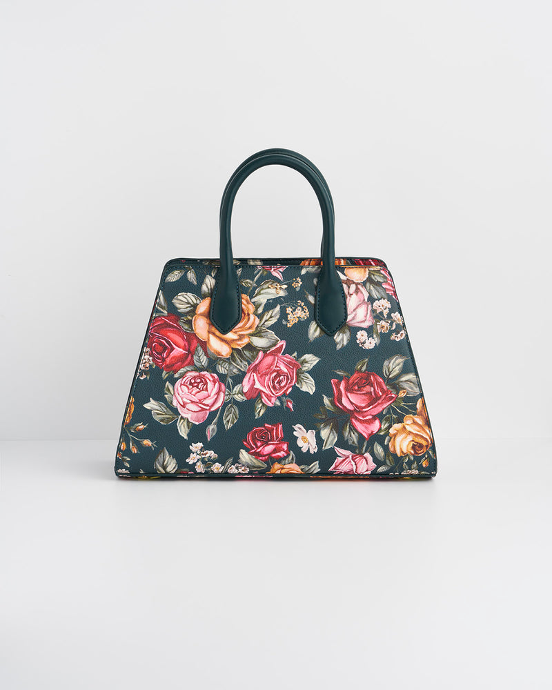 Roses Teal Structured Medium Tote