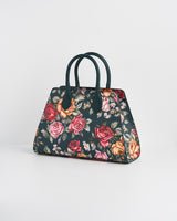 Roses Teal Structured Medium Tote