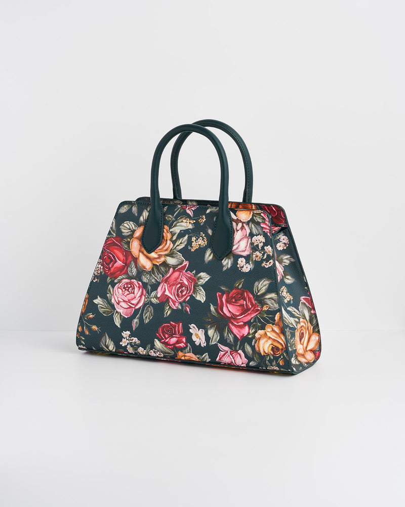 Roses Teal Structured Medium Tote
