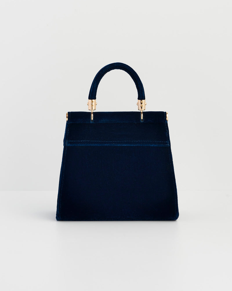 Rosy Posy Embroidered Blue Mini Top Handle Tote