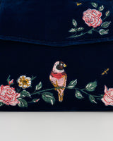 Rosy Posy Embroidered Blue Mini Top Handle Tote