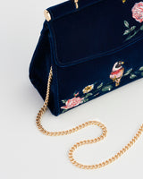 Rosy Posy Embroidered Blue Mini Top Handle Tote