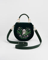Badger Embroidered Green Top Handle Saddle Bag