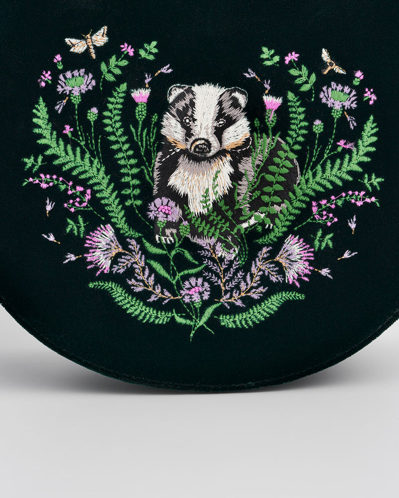 Badger Embroidered Green Top Handle Saddle Bag