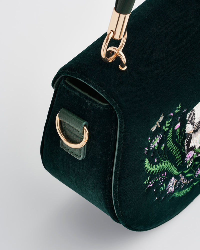 Badger Embroidered Green Top Handle Saddle Bag