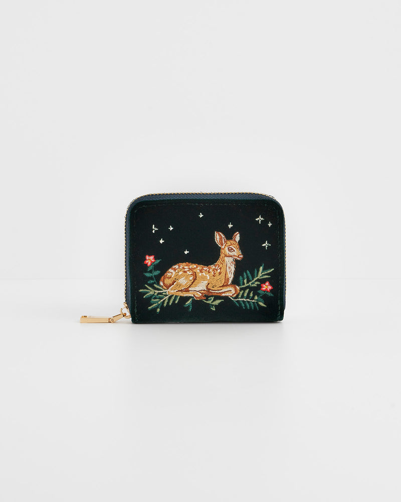 Fawn Embroidered Green Small Purse