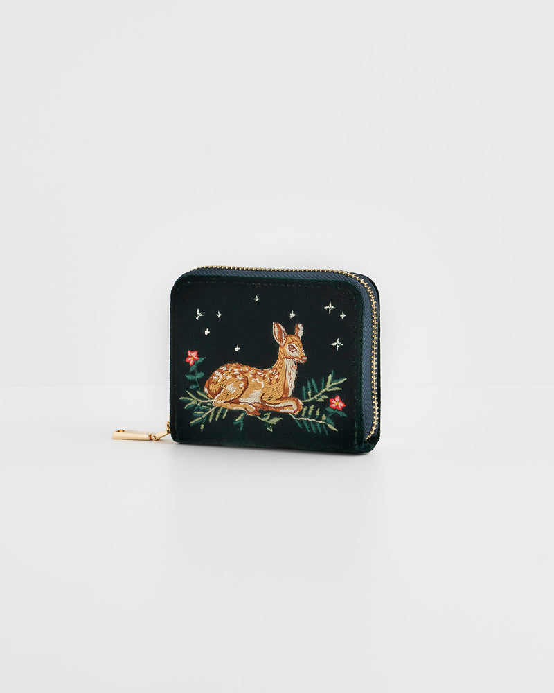 Fawn Embroidered Green Small Purse