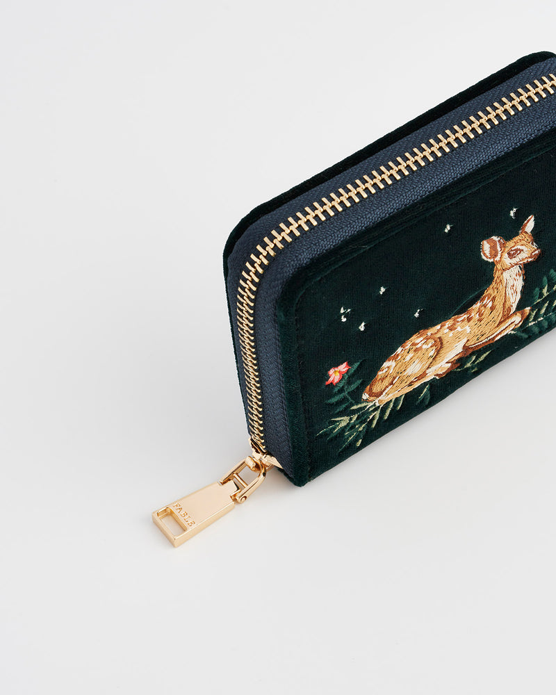 Fawn Embroidered Green Small Purse
