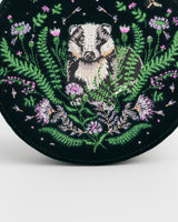 Nocturnal Garden Badger Embroidered Green Circle Jewellery Box