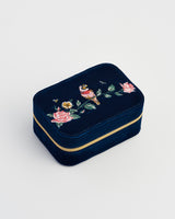 Rosy Posy Embroidered Blue Large Jewellery Box