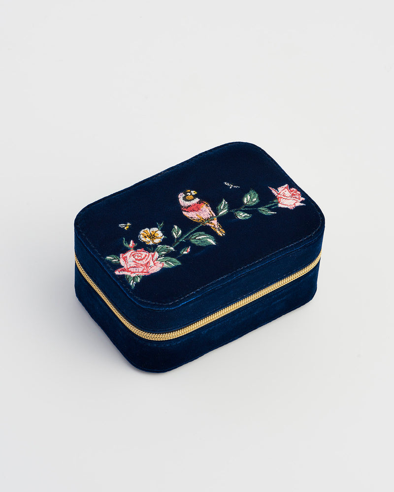 Rosy Posy Embroidered Blue Large Jewellery Box