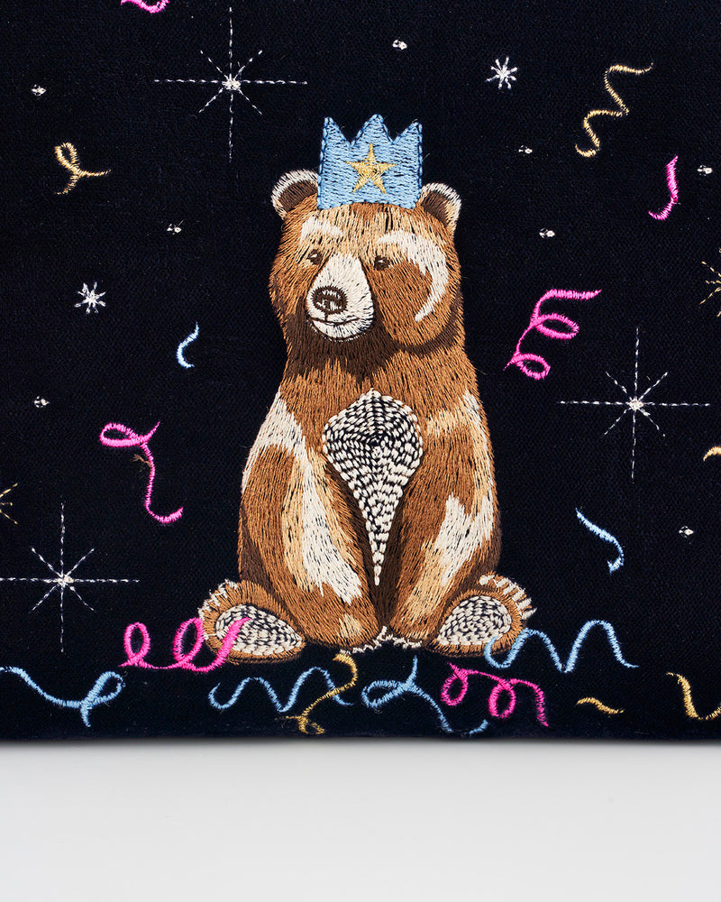 Party Bear Embroidered Blue Medium Pouch