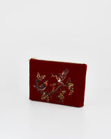 Robin Love Embroidered Red Medium Pouch