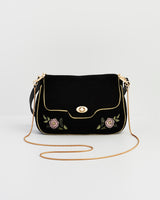 Rose Embroidered Black Clutch