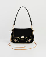 Rose Embroidered Black Clutch