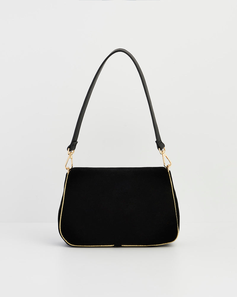 Rose Embroidered Black Clutch