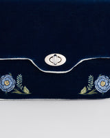 Rose Embroidered Blue Clutch