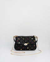 Black Quilted Floral Motif Embroidered Crossbody