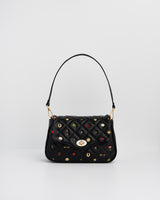 Black Quilted Floral Motif Embroidered Crossbody
